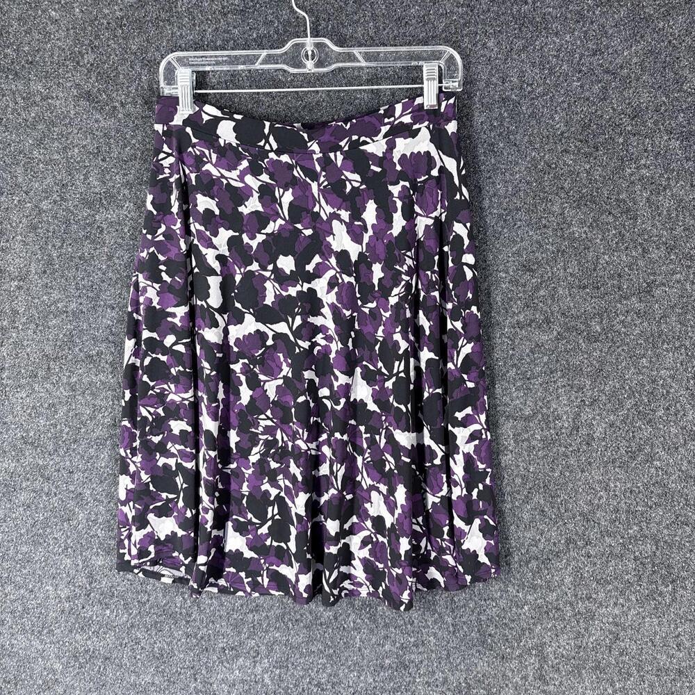 George Skirt Women S Small Purple Floral A-Line Midi Mid Rise Pull On Casual